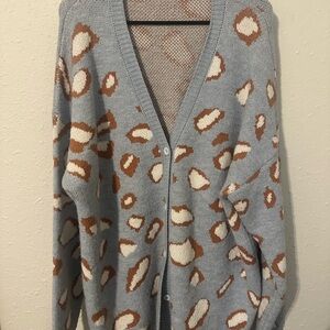 Blue and Brown Leopard Print Cardigan
